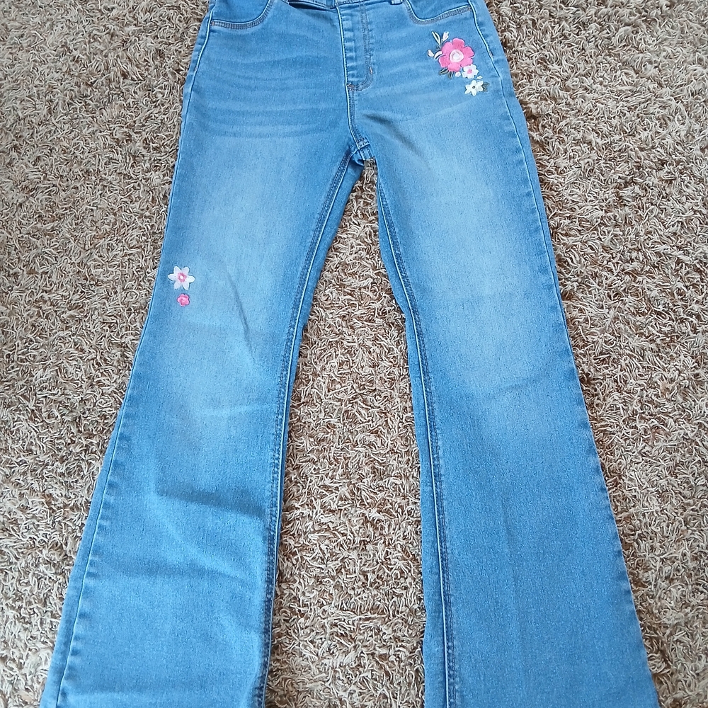 Blue Floral Embroidered Women's Jeans